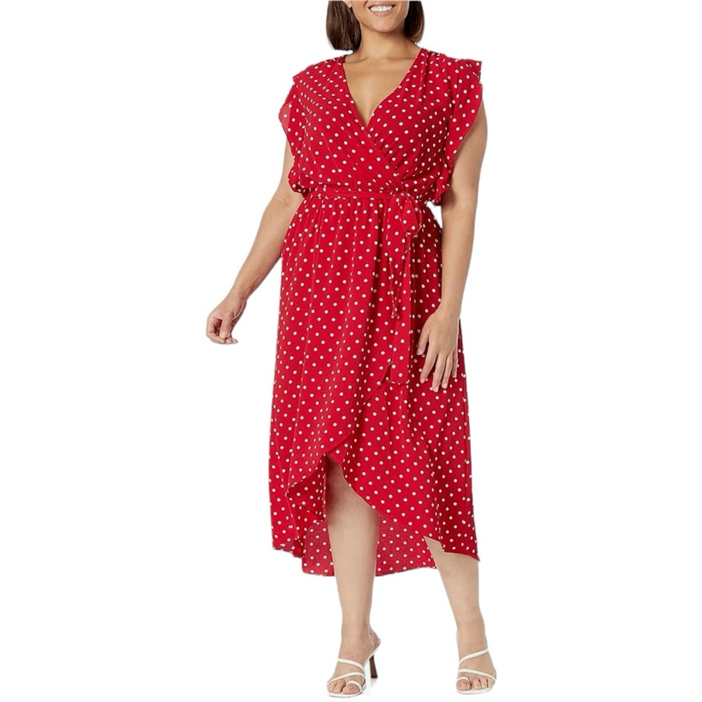 City Chic Red Love Faux Wrap Maxi Dress Size 18